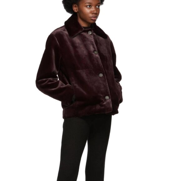 NWT Vince Plush Faux Fur Plum Wine Casual Jacket XXS $592 - Picture 3 of 16